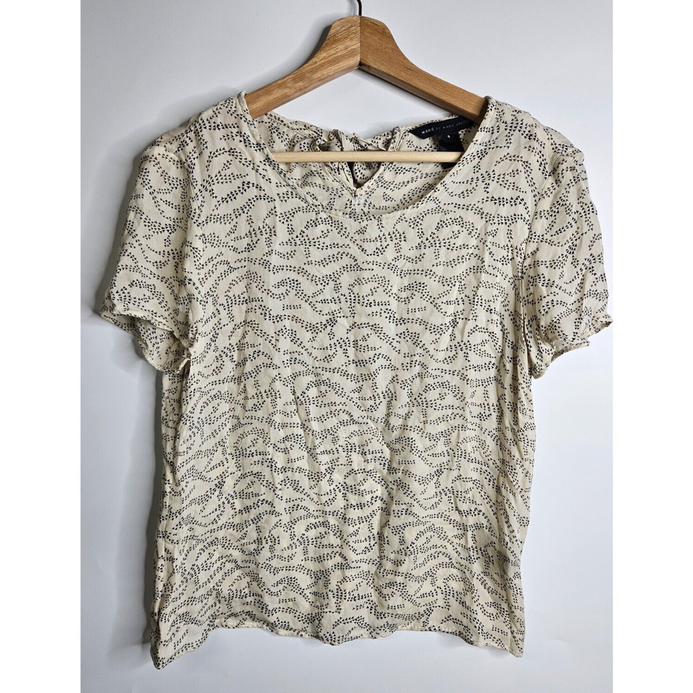 Marc By Marc Jacobs 100% Silk Bow Back Short Sleeves Blouse Top Women's Small